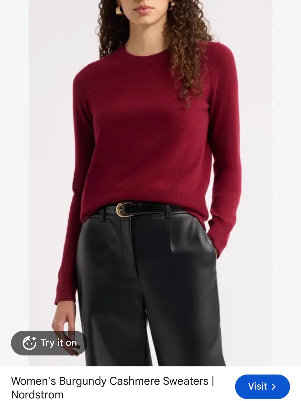 Nordstrom Women’s Burgundy Cashmere Crewneck Sweater